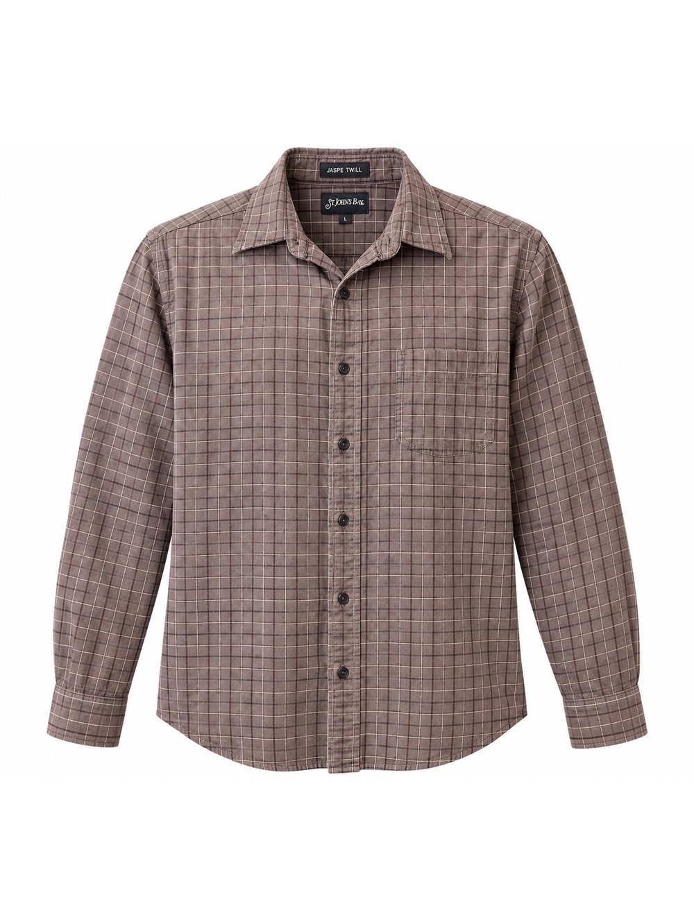St John’s Bay Jasper Twill Men’s Large Brown Plaid Button Up Shirt 100% Cotton